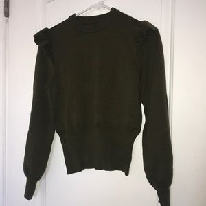 Cropped olive green sweater with fun shoulder